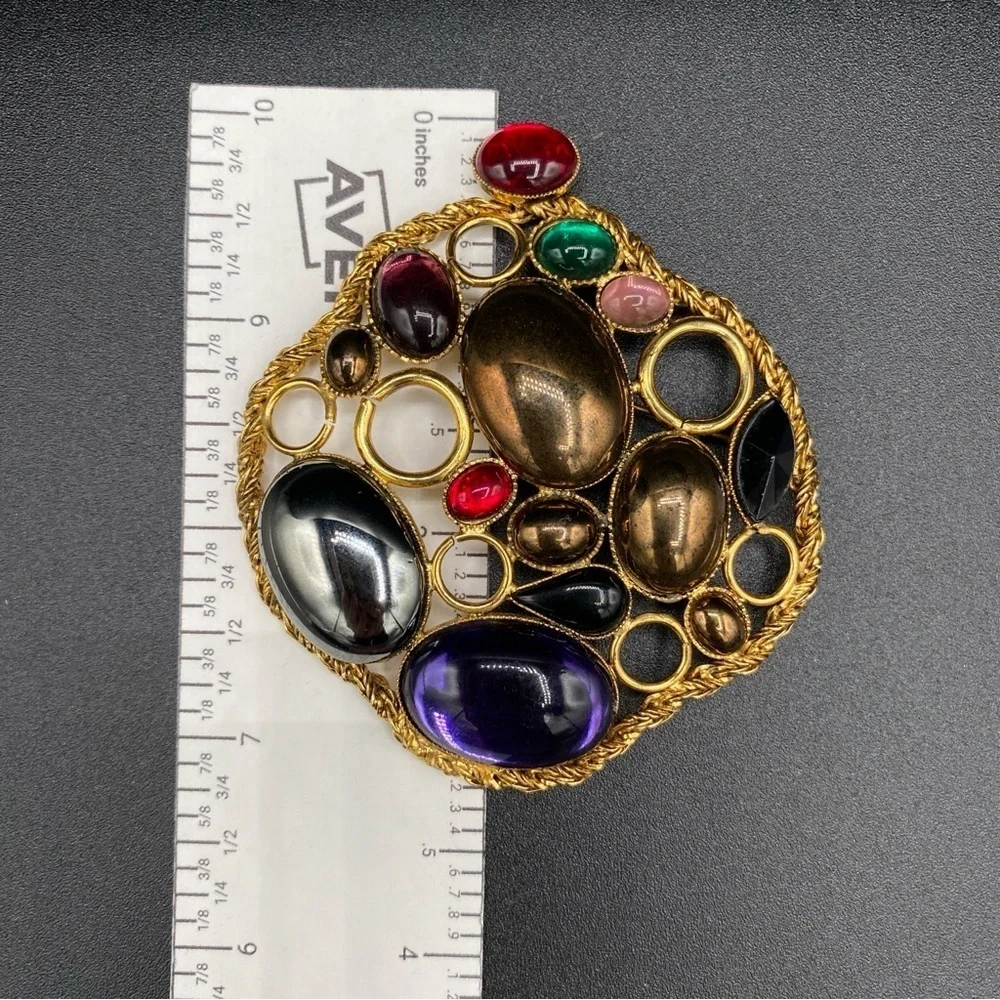 Vintage Signed FERRARI Massive Gripoix Mogul Jewel Tone Statement Brooch